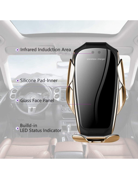 Soporte Cargador Inalámbrico Auto Erke 10W Qi Oro Champán