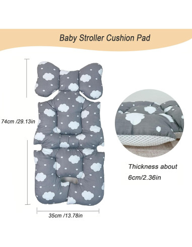Cojín para Asiento de Cochecito Universal Algodón Nube Gris