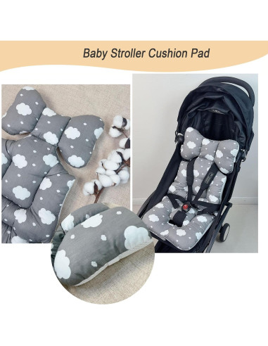 Cojín para Asiento de Cochecito Universal Algodón Nube Gris