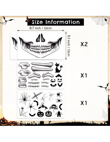 Tatuajes Temporales Halloween Calavera Sionoiur 4 Hojas