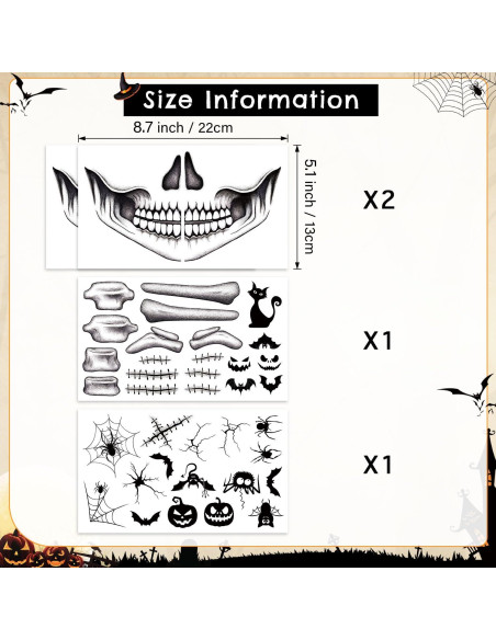 Tatuajes Temporales Halloween Calavera Sionoiur 4 Hojas Tatuajes Temporales Halloween Calavera Sionoiur 4 Hojas