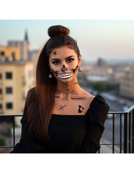 Tatuajes Temporales Halloween Calavera Sionoiur 4 Hojas Tatuajes Temporales Halloween Calavera Sionoiur 4 Hojas