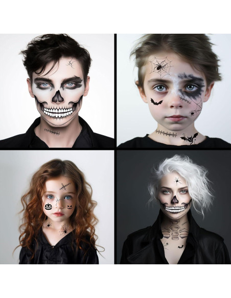 Tatuajes Temporales Halloween Calavera Sionoiur 4 Hojas Tatuajes Temporales Halloween Calavera Sionoiur 4 Hojas