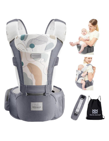 Portabebés Bebamour TC26 Gris Ajustable con Almohadillas