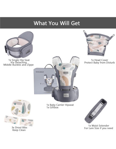 Portabebés Bebamour TC26 Gris Ajustable con Almohadillas