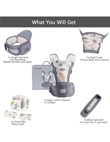 Portabebés Bebamour TC26 Gris Ajustable con Almohadillas