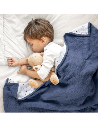 Manta de Muselina Lulumoon 100% Algodón 119x119 cm Azul