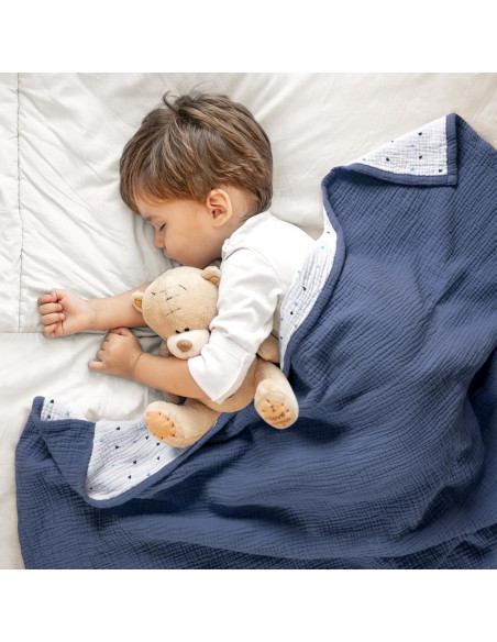 Manta de Muselina Lulumoon 100% Algodón 119x119 cm Azul