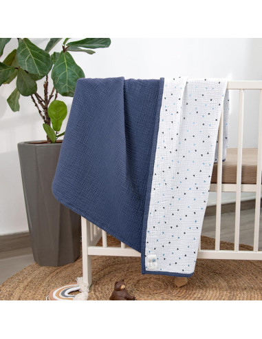 Manta de Muselina Lulumoon 100% Algodón 119x119 cm Azul