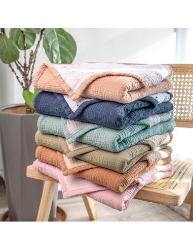 Manta de Muselina Lulumoon 100% Algodón 119x119 cm Azul