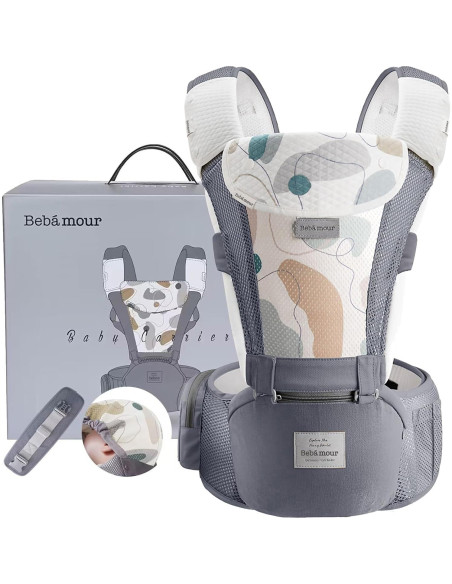Portabebés Bebamour TC26 Gris Ajustable con Almohadillas