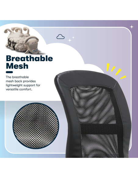 Silla de Tarea Sin Brazos Serta Essential, Negro, Ajustable