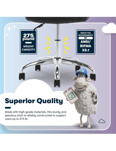 Silla de Tarea Sin Brazos Serta Essential, Negro, Ajustable