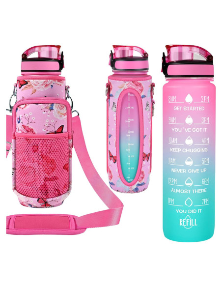 Botella de Agua Reutilizable Newfad 1L con Funda y Pajilla