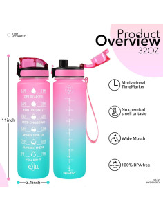 Botella de Agua Reutilizable Newfad 1L con Funda y Pajilla 2