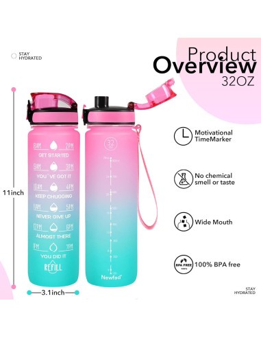 Botella de Agua Reutilizable Newfad 1L con Funda y Pajilla