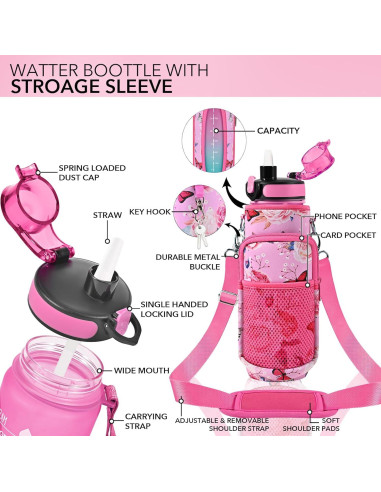 Botella de Agua Reutilizable Newfad 1L con Funda y Pajilla