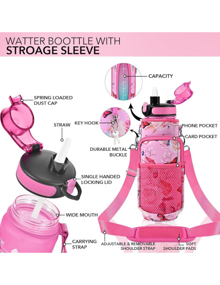 Botella de Agua Reutilizable Newfad 1L con Funda y Pajilla