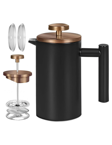 Prensa Francesa Miuly 12oz Acero Inoxidable Negra 350ml