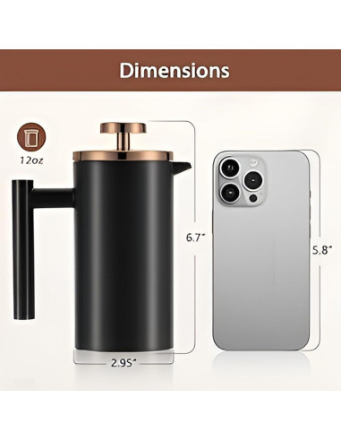 Prensa Francesa Miuly 12oz Acero Inoxidable Negra 350ml