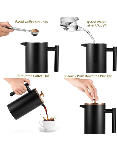 Prensa Francesa Miuly 12oz Acero Inoxidable Negra 350ml