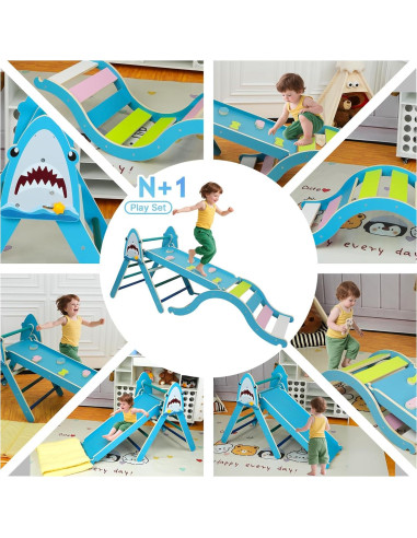 Conjunto Triángulo Pikler KidsBuddy Azul 9 en 1 para Niños