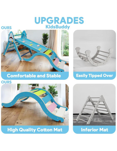 Conjunto Triángulo Pikler KidsBuddy Azul 9 en 1 para Niños