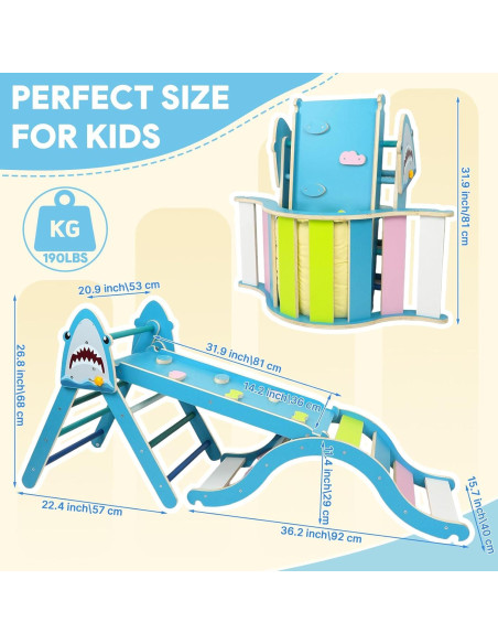 Conjunto Triángulo Pikler KidsBuddy Azul 9 en 1 para Niños