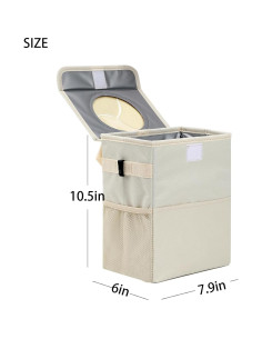 Basurero de coche AOKJOY beige con tapa y 3 bolsillos 2