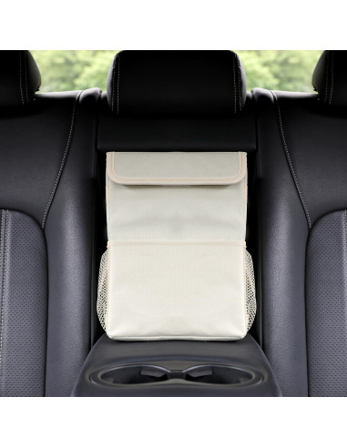 Basurero de coche AOKJOY beige con tapa y 3 bolsillos