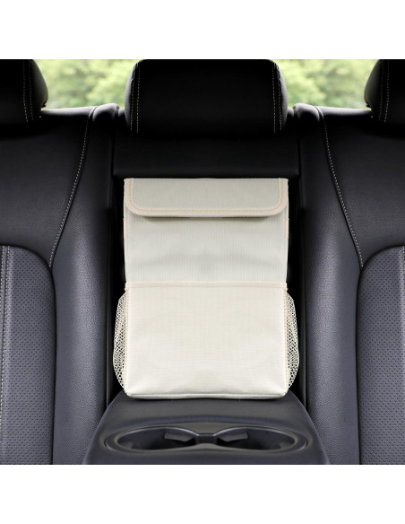 Basurero de coche AOKJOY beige con tapa y 3 bolsillos