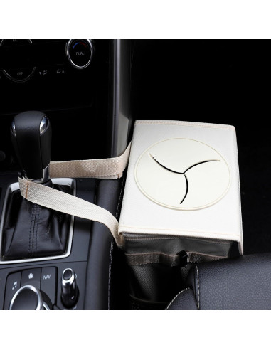 Basurero de coche AOKJOY beige con tapa y 3 bolsillos