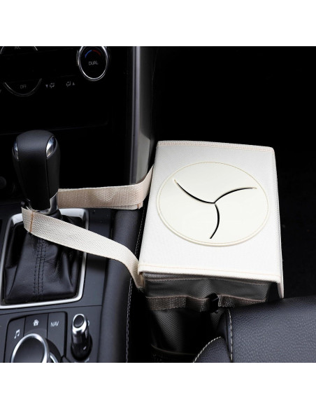 Basurero de coche AOKJOY beige con tapa y 3 bolsillos