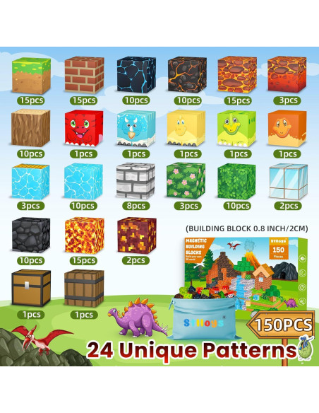 150PCS Juguetes de Dinosaurios Magnéticos Stlloys para Niños 3-8 Años