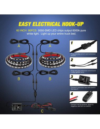 Kit de Tiras de Luz RGB Nilight TL-31 para Cama de Camión 2 Pcs