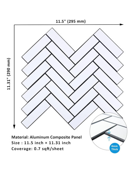 Azulejo autoadhesivo Herringbone Blanco Miscasa - 6 unidades