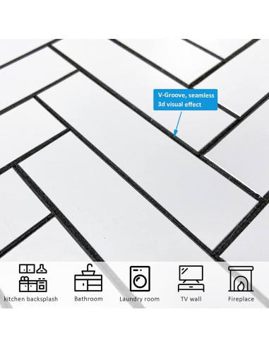 Azulejo autoadhesivo Herringbone Blanco Miscasa - 6 unidades