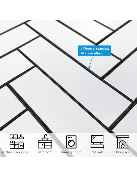 Azulejo autoadhesivo Herringbone Blanco Miscasa - 6 unidades