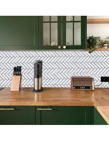 Azulejo autoadhesivo Herringbone Blanco Miscasa - 6 unidades