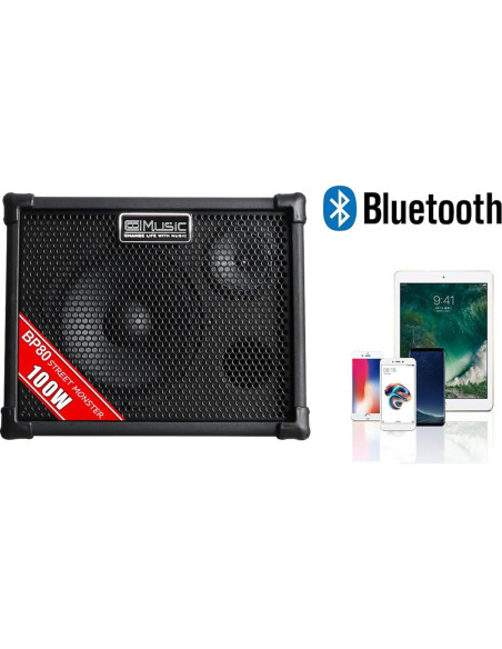 Amplificador Acústico Coolmusic BP80 100W Bluetooth 6 Entradas
