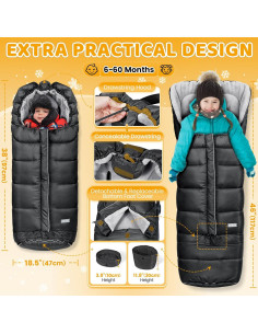 Bolsa de Saco Invierno Orzbow para Cochecito Negro 116.84x43.94cm 2