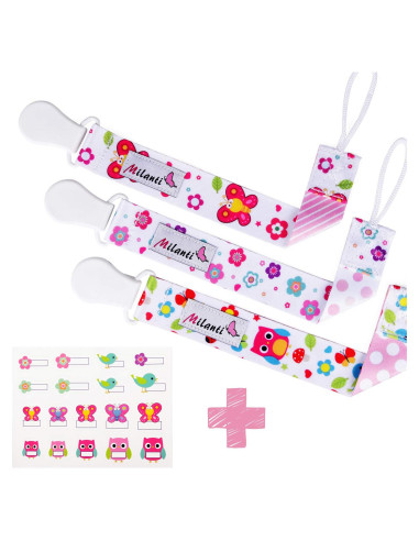 Juego de Clips para Chupete Milanti - Set de 21 Piezas Rosa y Amarillo