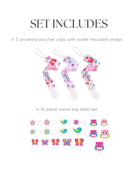 Juego de Clips para Chupete Milanti - Set de 21 Piezas Rosa y Amarillo