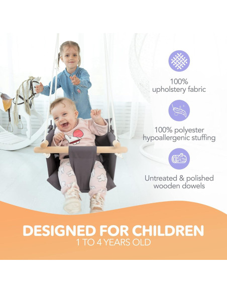 Columpio de Lona para Bebés Cateam Gris Oscuro con Cinturón