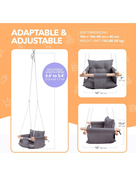 Columpio de Lona para Bebés Cateam Gris Oscuro con Cinturón