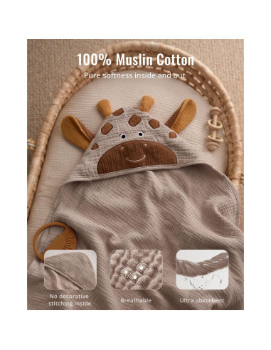 Toalla con Capucha de Muselina Blissful Diary Jirafa 81x81cm