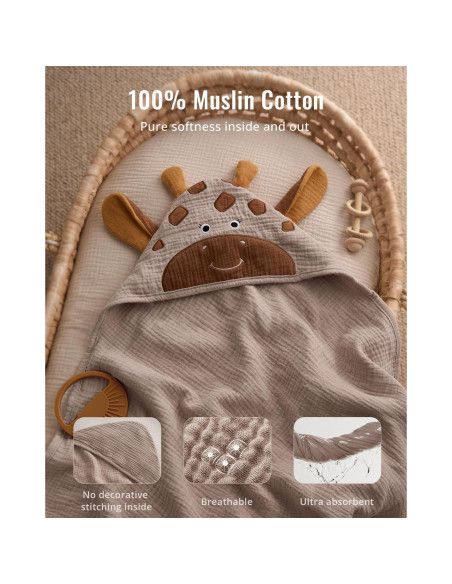 Toalla con Capucha de Muselina Blissful Diary Jirafa 81x81cm