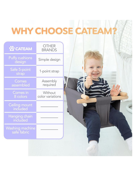 Columpio de Lona para Bebés Cateam Gris Oscuro con Cinturón