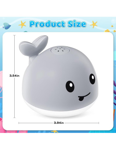 Juguete de Baño Ballena LED Recargable para Bebés 6-36 Meses
