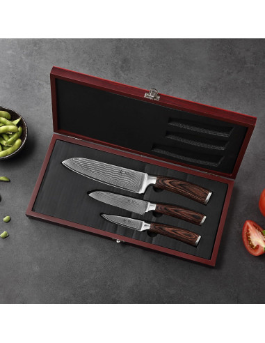 Set de Cuchillos de Chef Wakoli EDIB 3 Piezas Damasco VG10